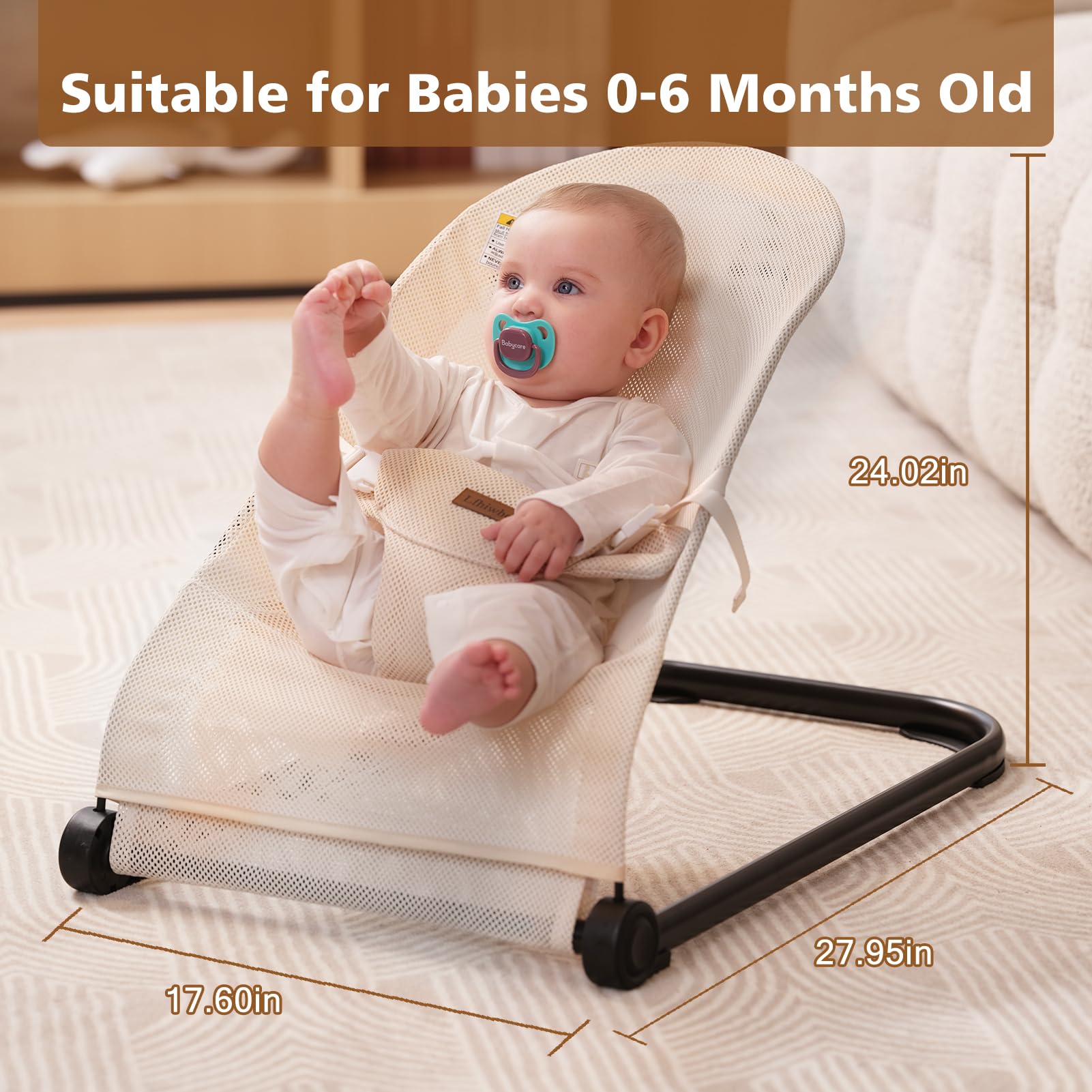 Lfhiwhd bouncer seat in-use with happy baby demonstrating calm rocking