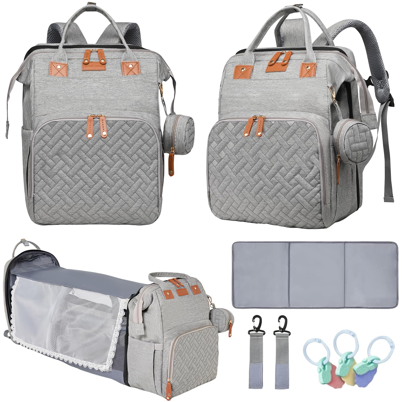 LHDYMXYN diaper bag front pocket with foil lining keeps bottles warm.