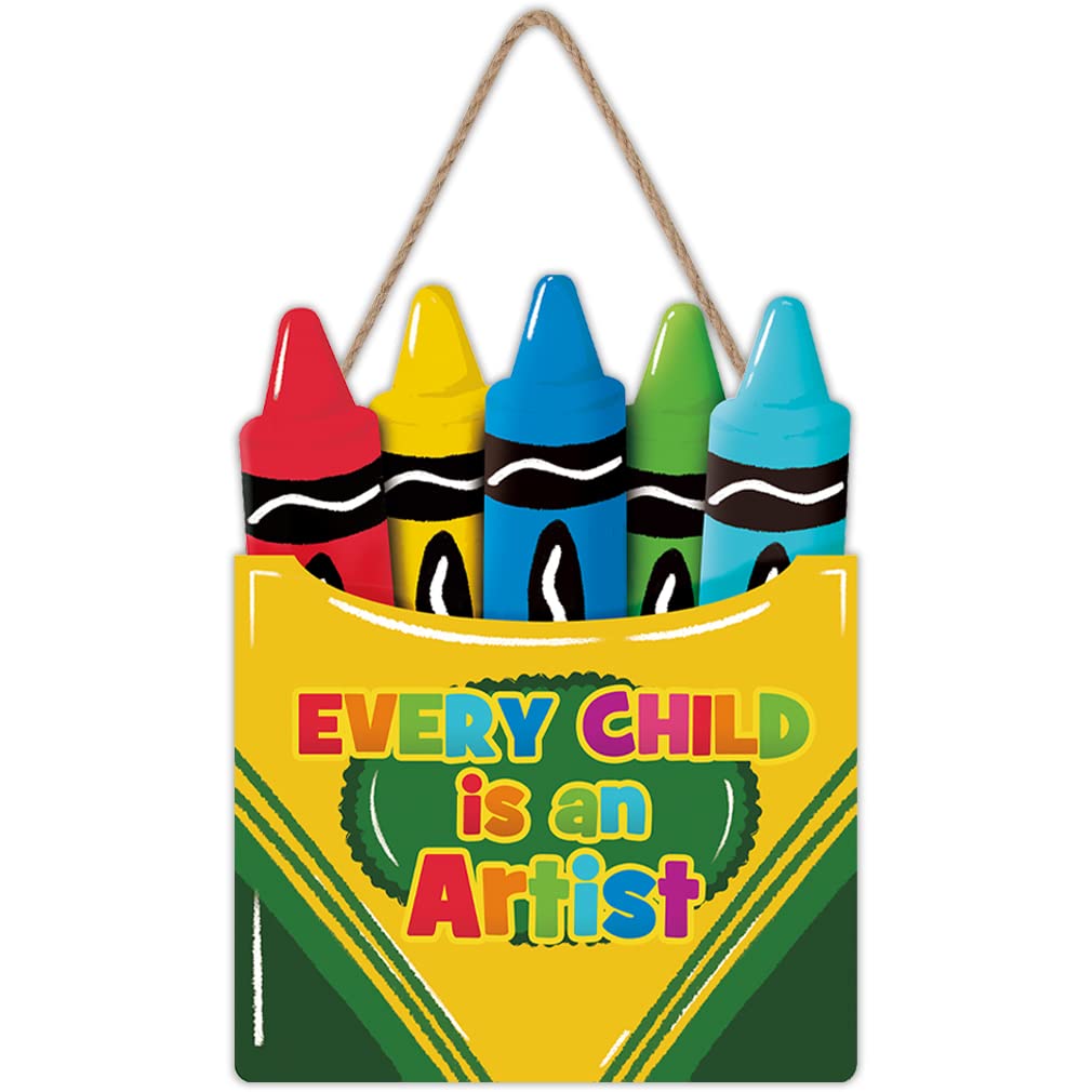 LHIUEM Colorful Crayon Wood Sign Decor full-view shows multicolor pencils sparking classroom creativity.
