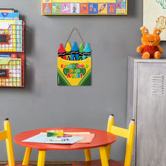 LHIUEM Colorful Crayon Wood Sign Decor hanging-rope setup enables quick classroom or nursery displays.