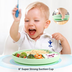 Li Zhao divided-design plate keeps foods separate for easy meals.