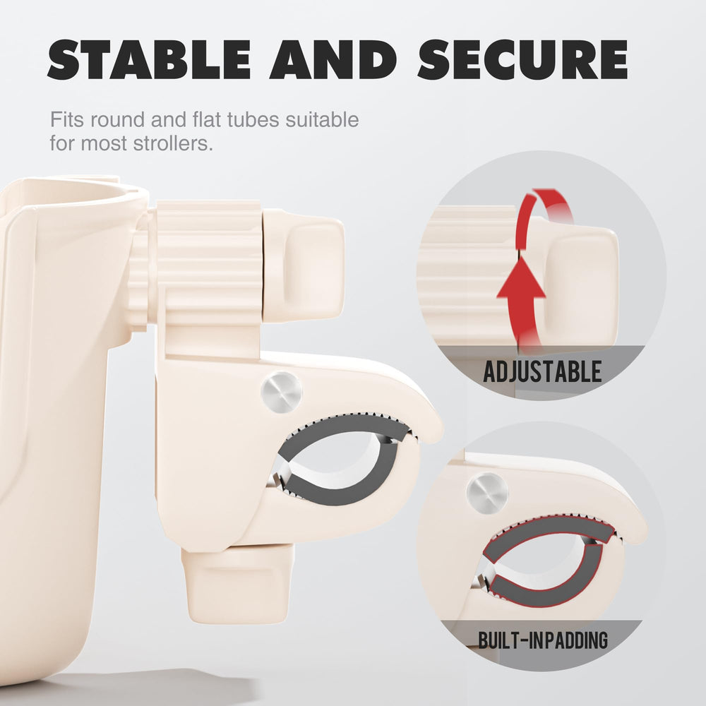 Li & Zhao universal-stroller-cup-holder-installation-on-rails installs easily on rails.