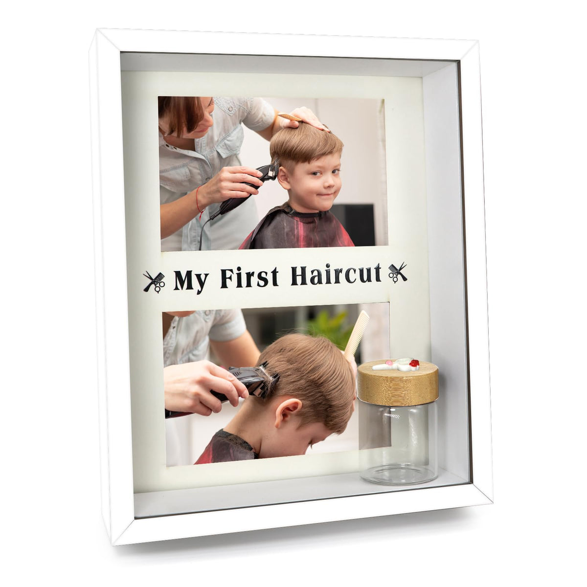 Liannan My First Haircut Frame front view showing dual-photo display for lasting memory