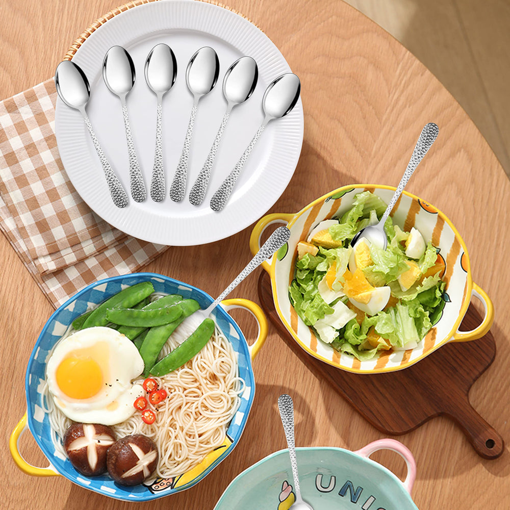LIANYU kids dining table setup with 9-piece spoon set in use.