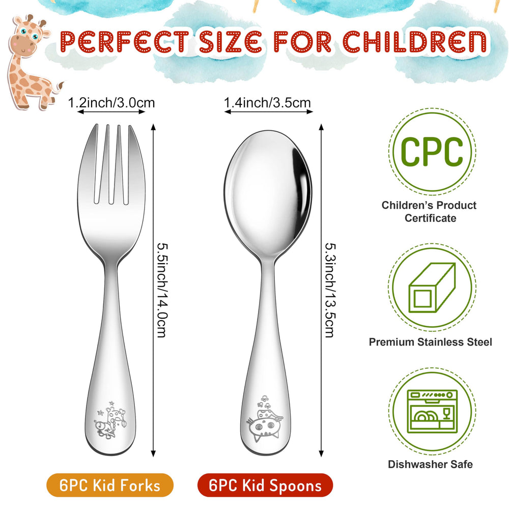 LIANYU Kids Silverware Set forks close-up with rounded tines for gentle feeding.