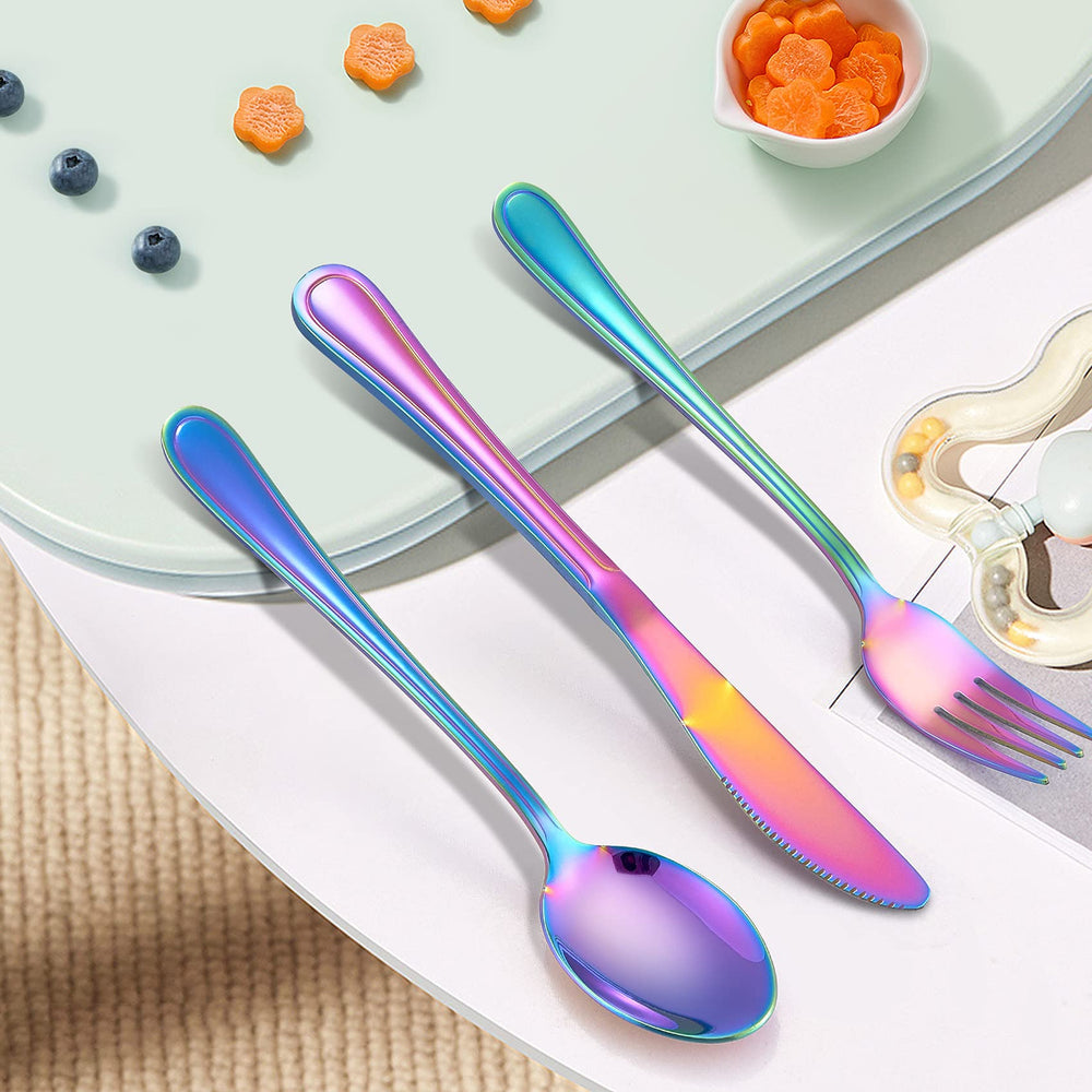 LIANYU rainbow kids silverware bright rainbow finish encourages kids to practice table manners.