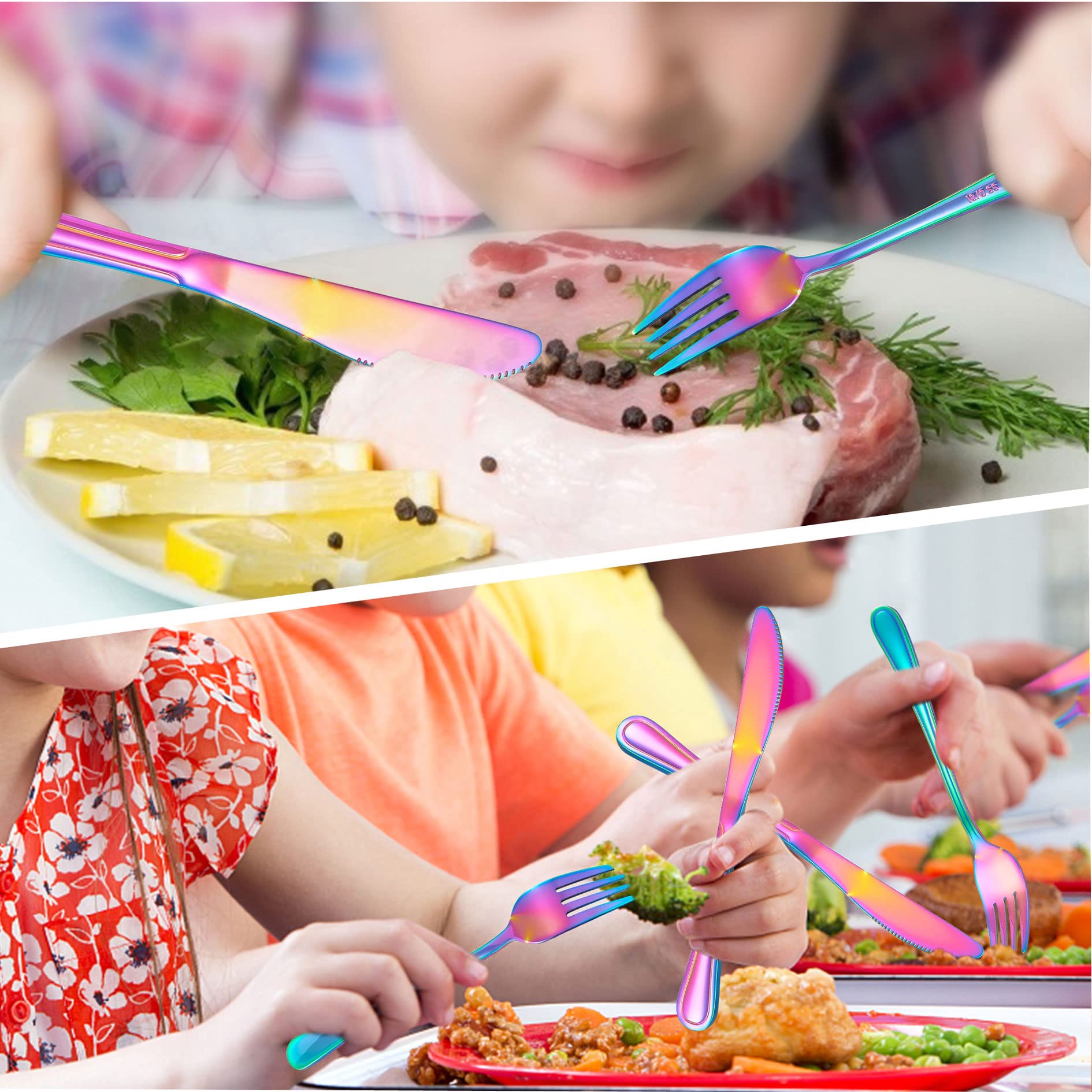 LIANYU rainbow kids silverware ergonomic handles support confident grip and safe meals.