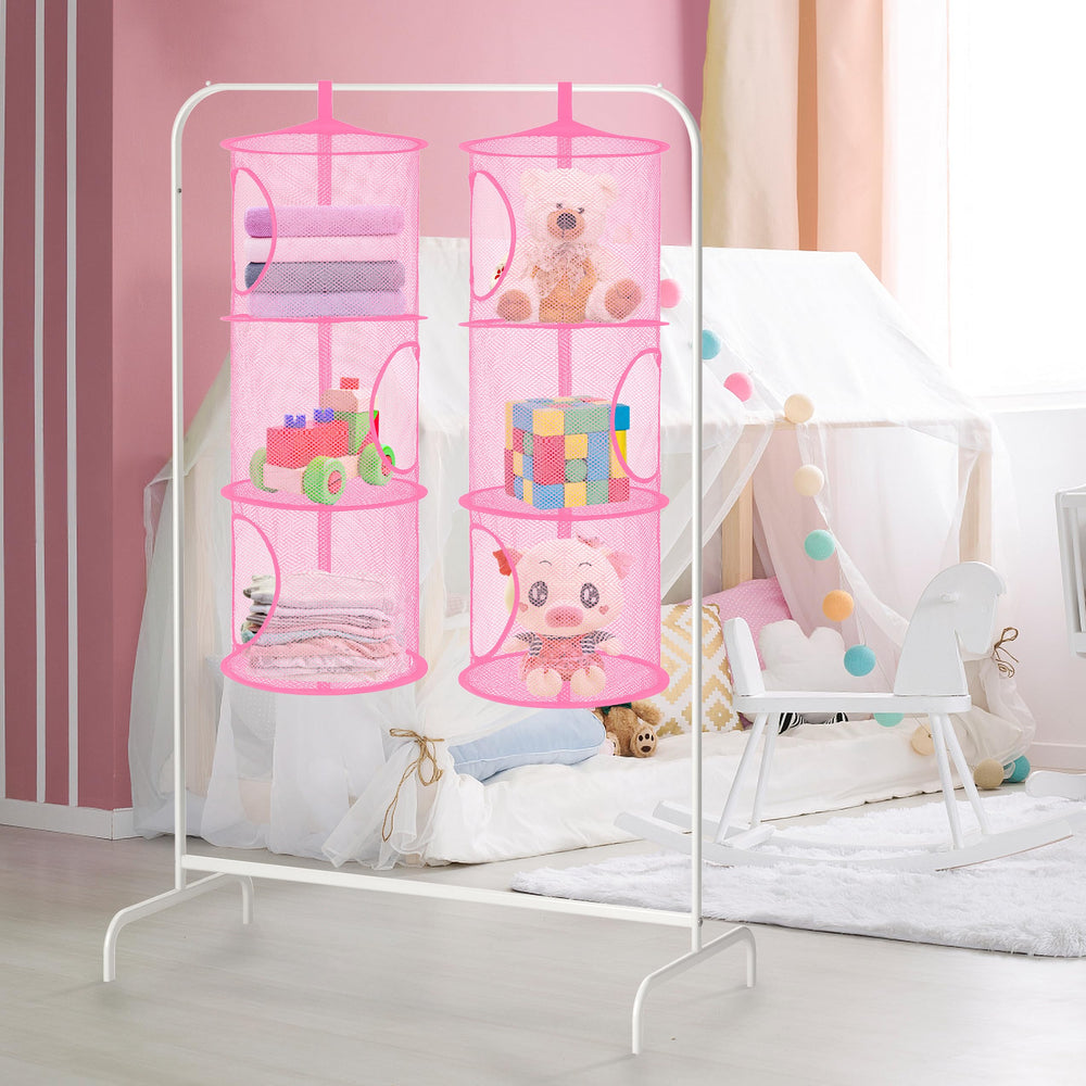 Libeder two-pack pink hanging organizers ready for closet organization.