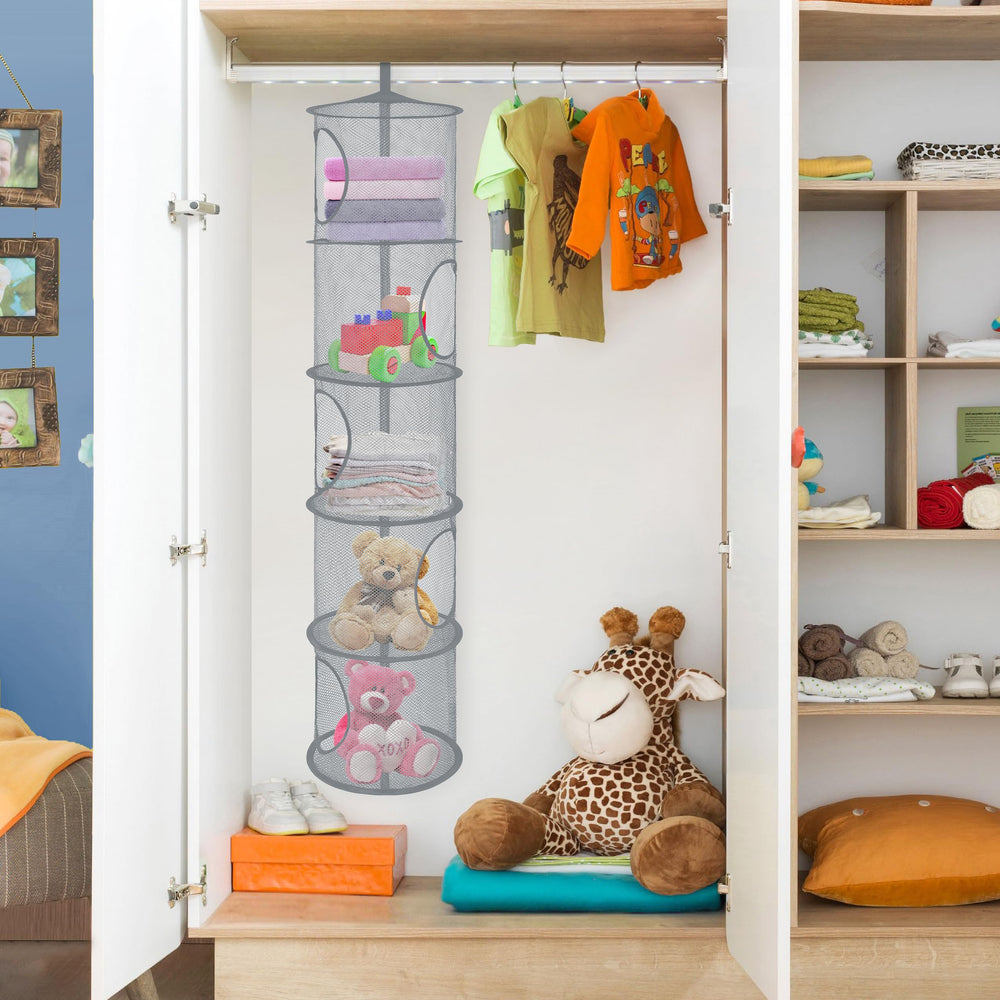 Libeder two-pack blue hanging organizers in use for toy storage.