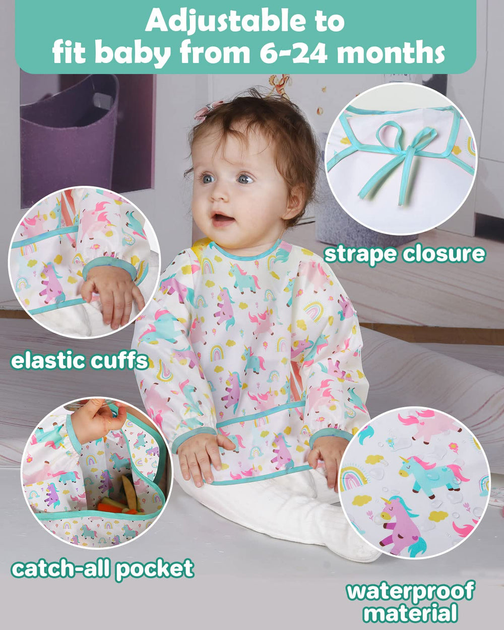 Lictin bibs wipe clean quickly for busy mealtimes.