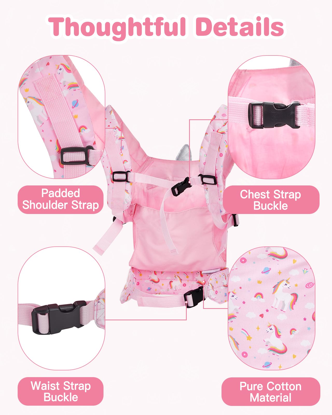 Lictin baby doll carrier back view padded straps for comfy wear