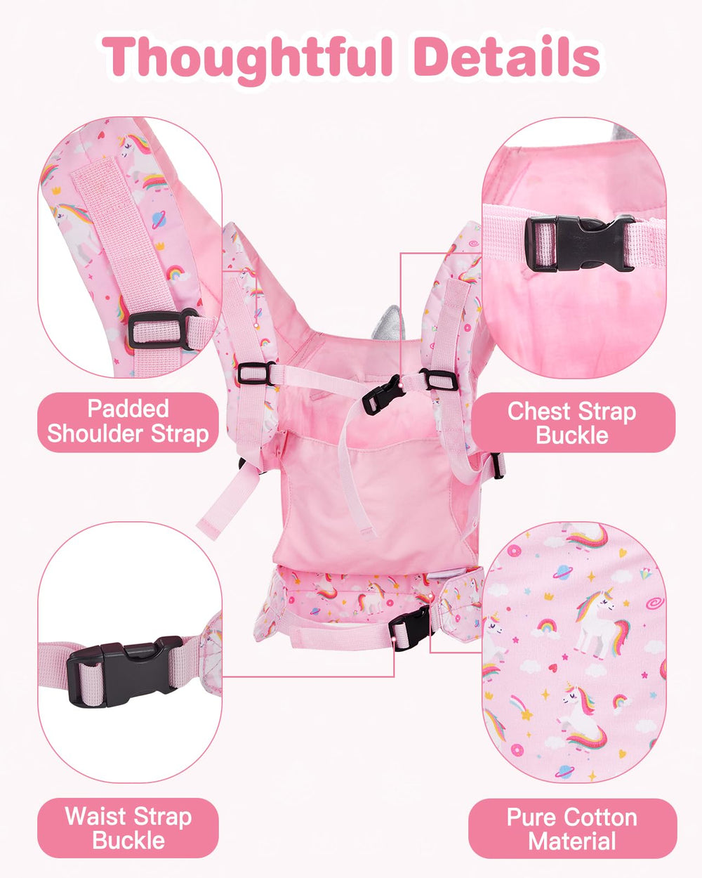Lictin baby doll carrier back view padded straps for comfy wear