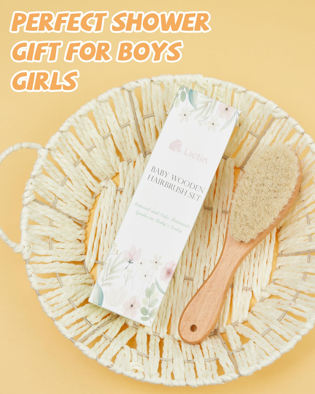 Lictin baby hair brush packaging gift box ready to gift.