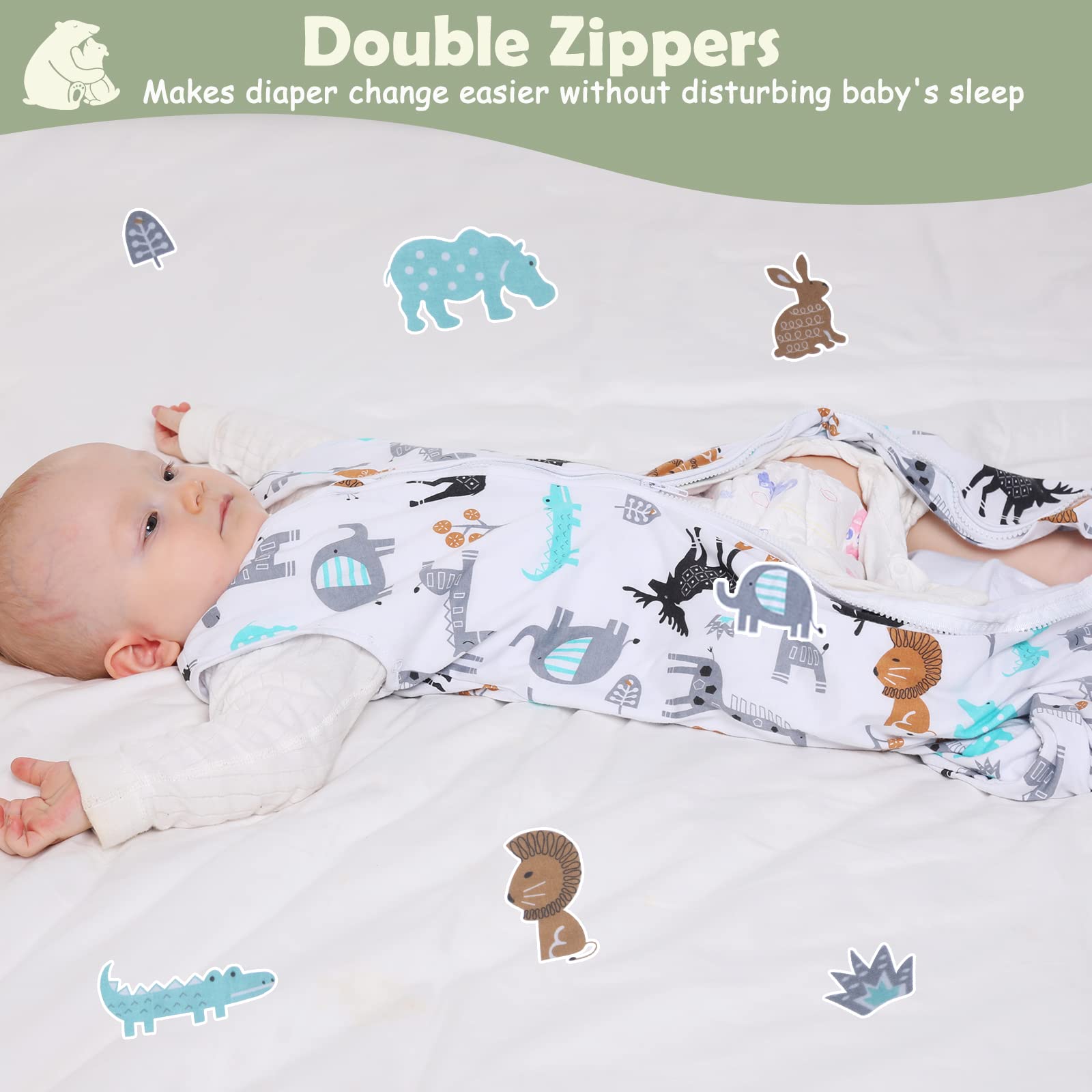 Lictin two-way zipper closeup enabling easy diaper changes overnight