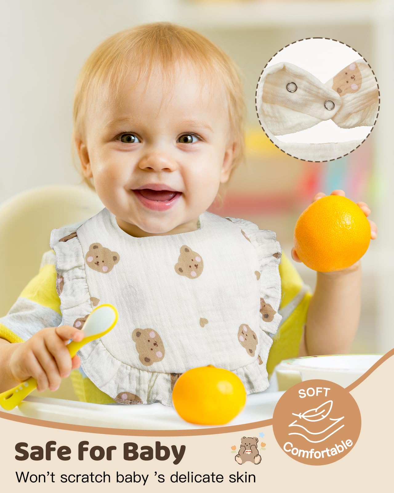 Lictin bandana bib, absorbent 4-layer muslin, helps keep outfits dry.