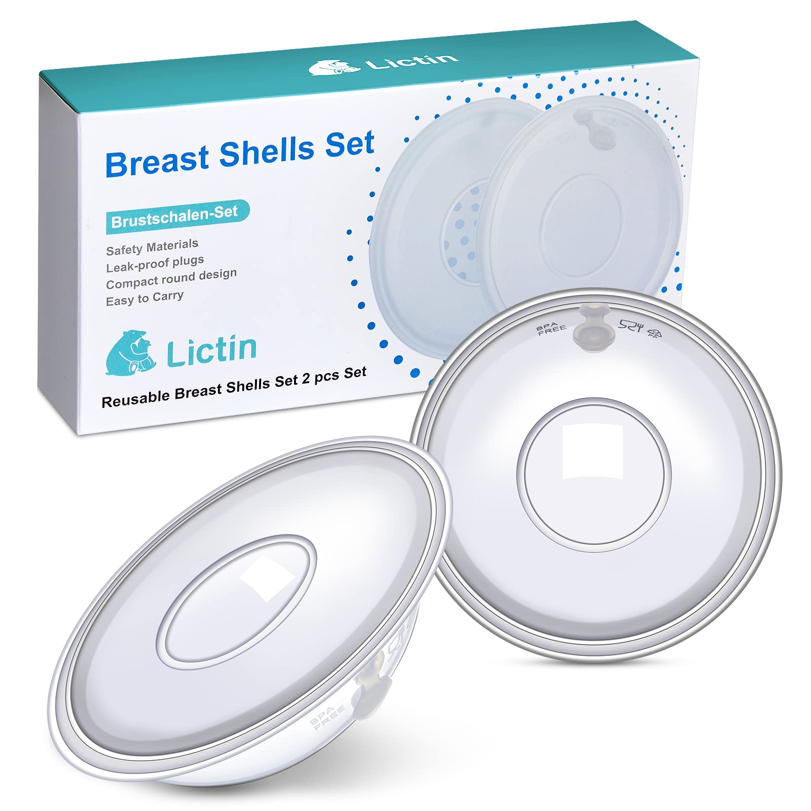 Lictin breastmilk collector shell protects nipples during pumping and feeding.