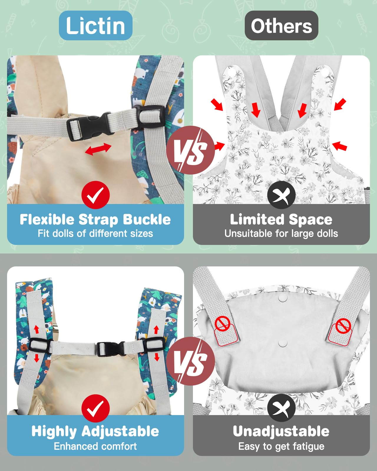 Lictin adjustable shoulder straps demonstrate a growing kid friendly design.