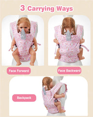 Lictin doll carrier three carrying positions supports facing-in/out and back carry