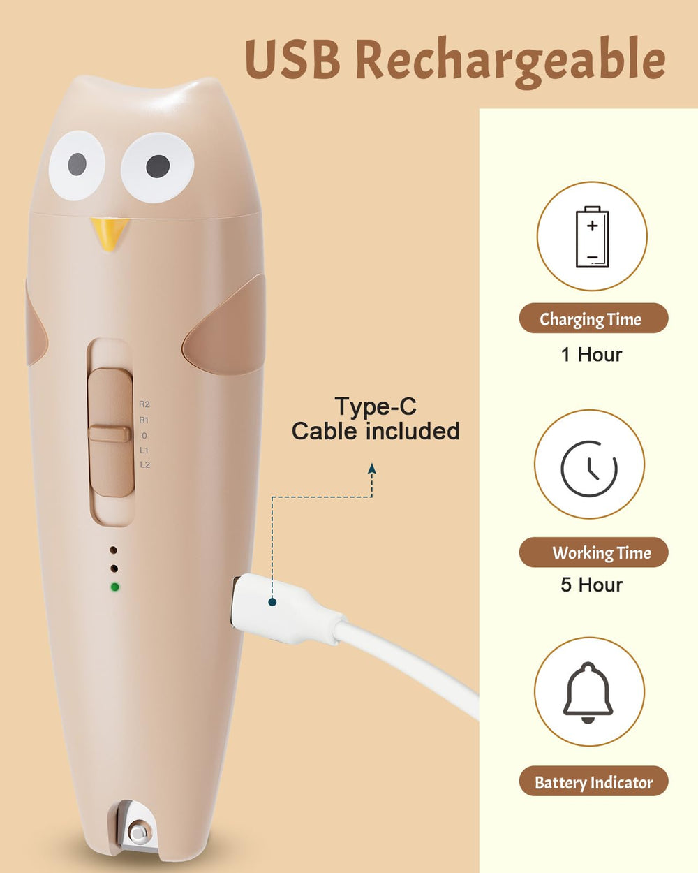Lictin six grinding heads for baby and adult use, shown for growth stages