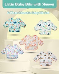 Lictin long sleeve bib light blue unicorn keeps sleeves clean during snacks