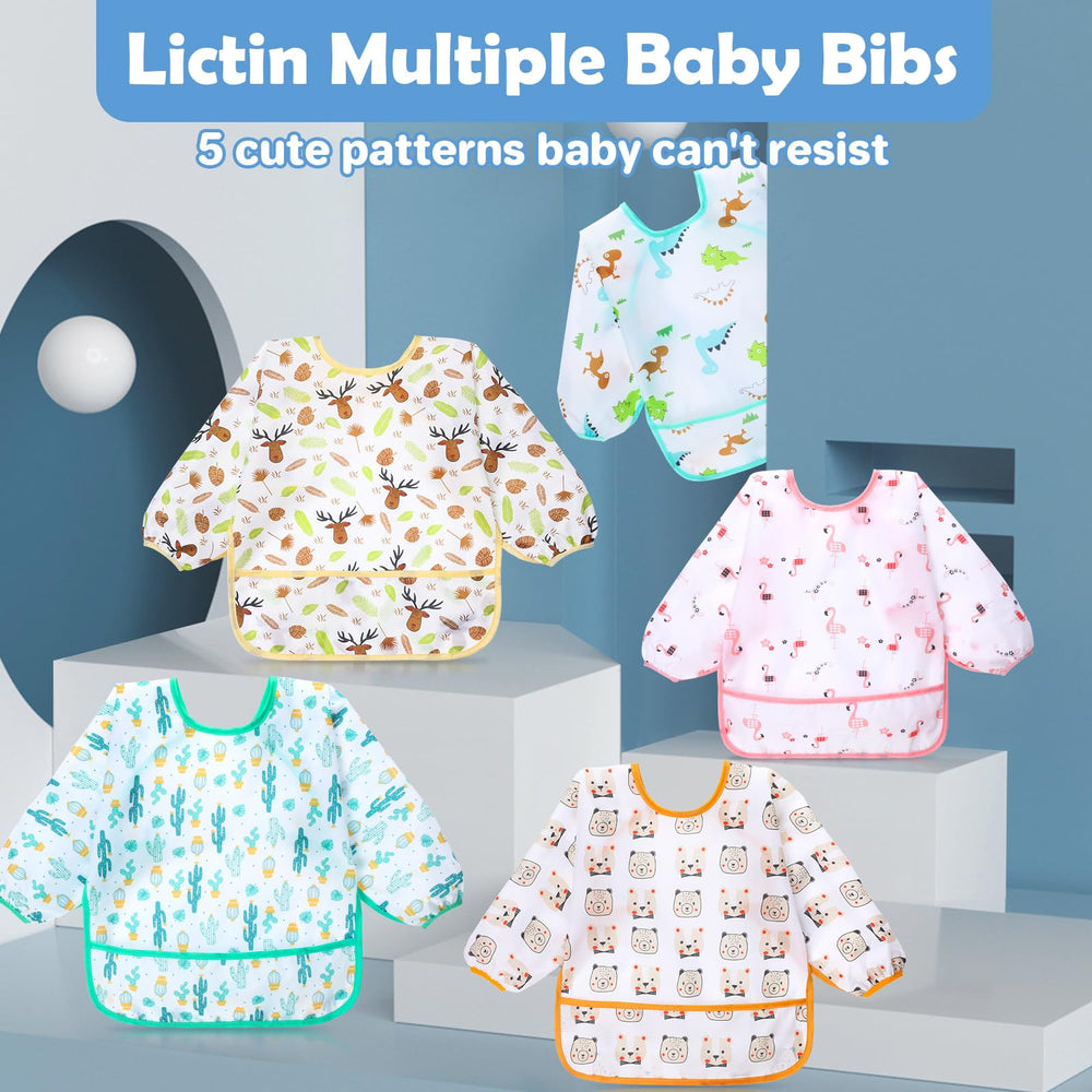 Lictin bib pocket catch-all keeps crumbs contained during meals.