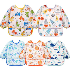 Lictin long sleeve bib White Rocket design with waterproof protection for mess-free meals.