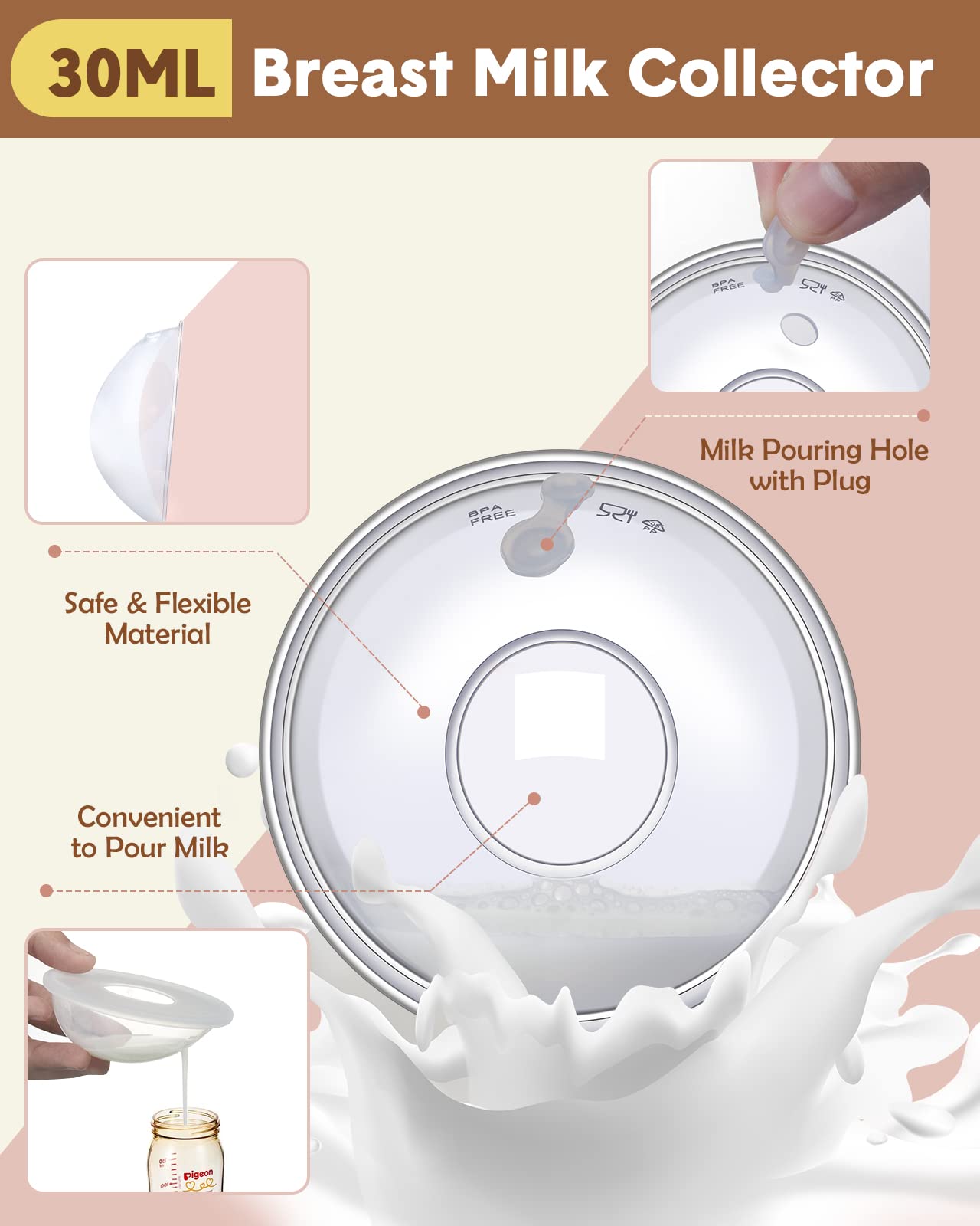 Lictin milk catcher in use captures leaking milk discreetly at work.