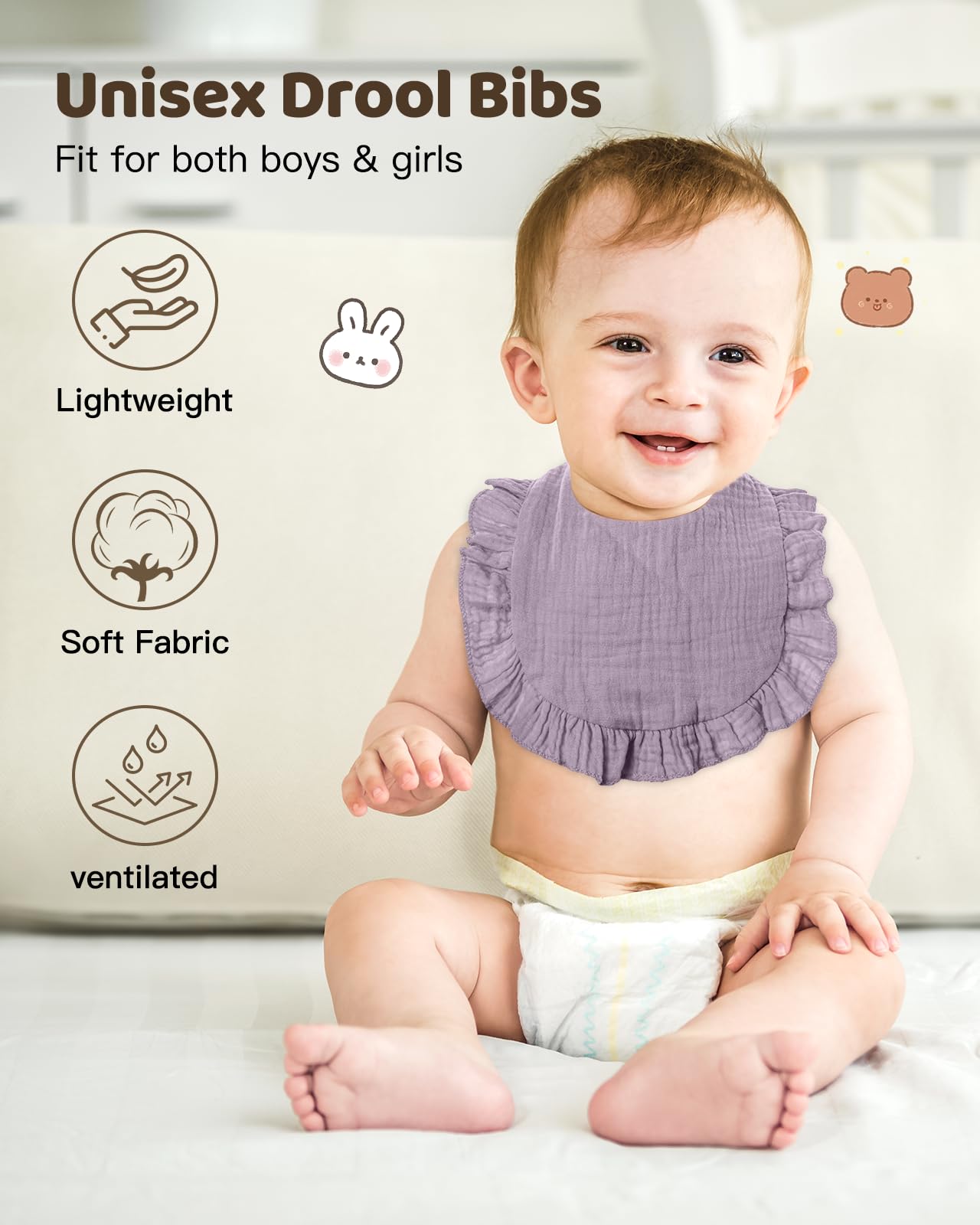 Lictin Muslin Bibs absorbent 4-layer fabric helps stay dry.