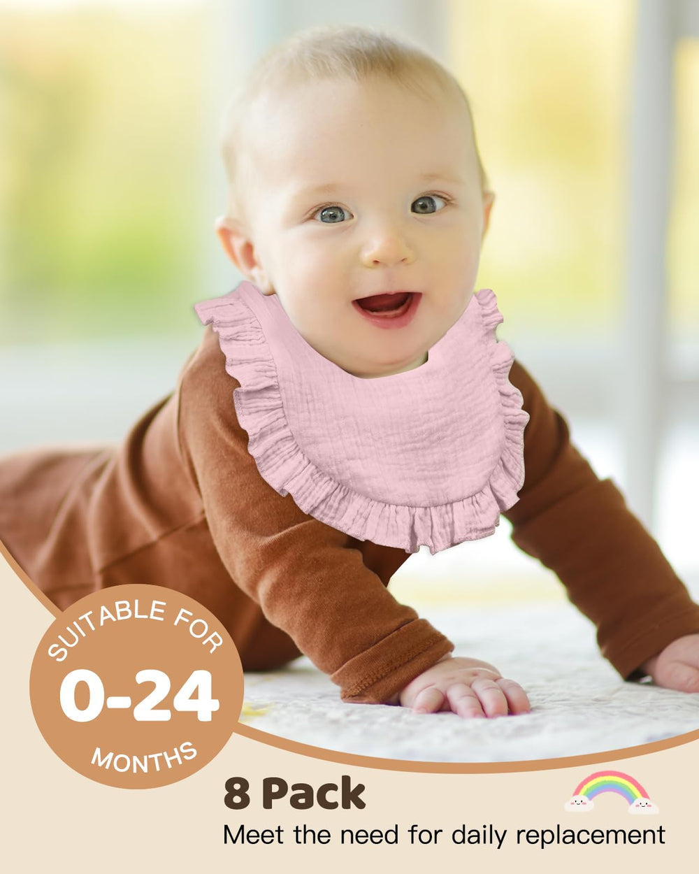 Lictin Muslin Bibs adjustable snaps closeup shows easy, snug neck fit.