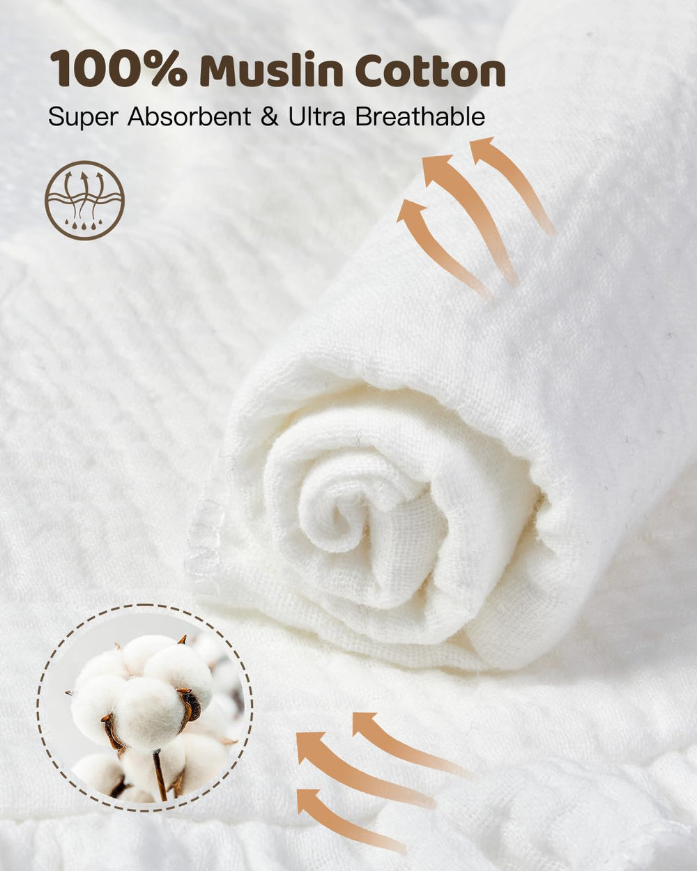 Lictin muslin bib with adjustable snaps fits newborn to 24 months.