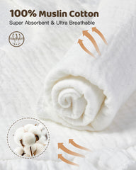 Lictin muslin bib with adjustable snaps fits newborn to 24 months.