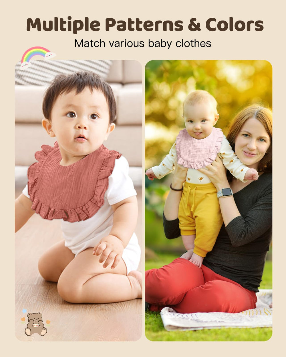 Lictin muslin bibs double as burp cloths for quick cleanups.