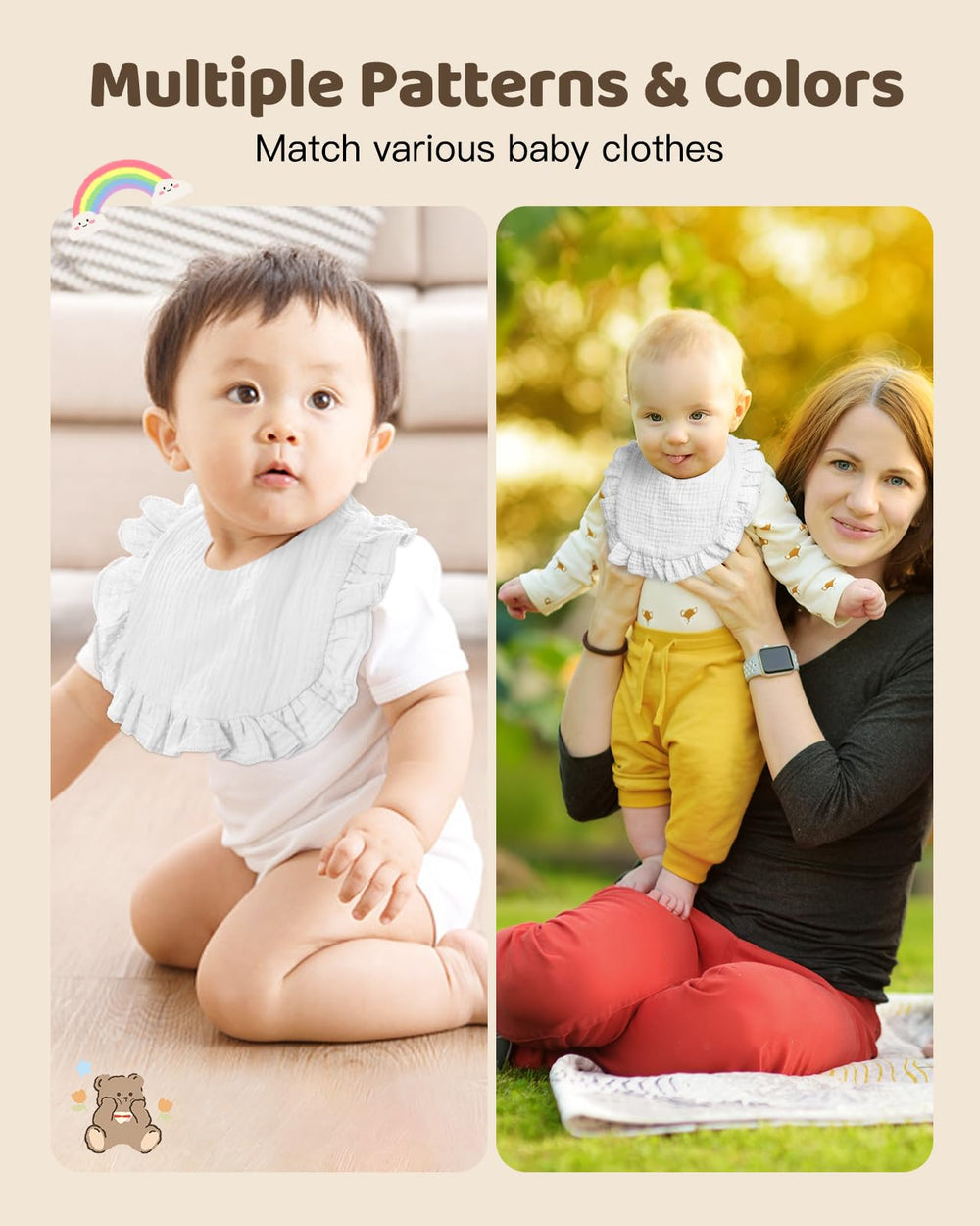 Lictin muslin bib machine washable and easy to air dry.