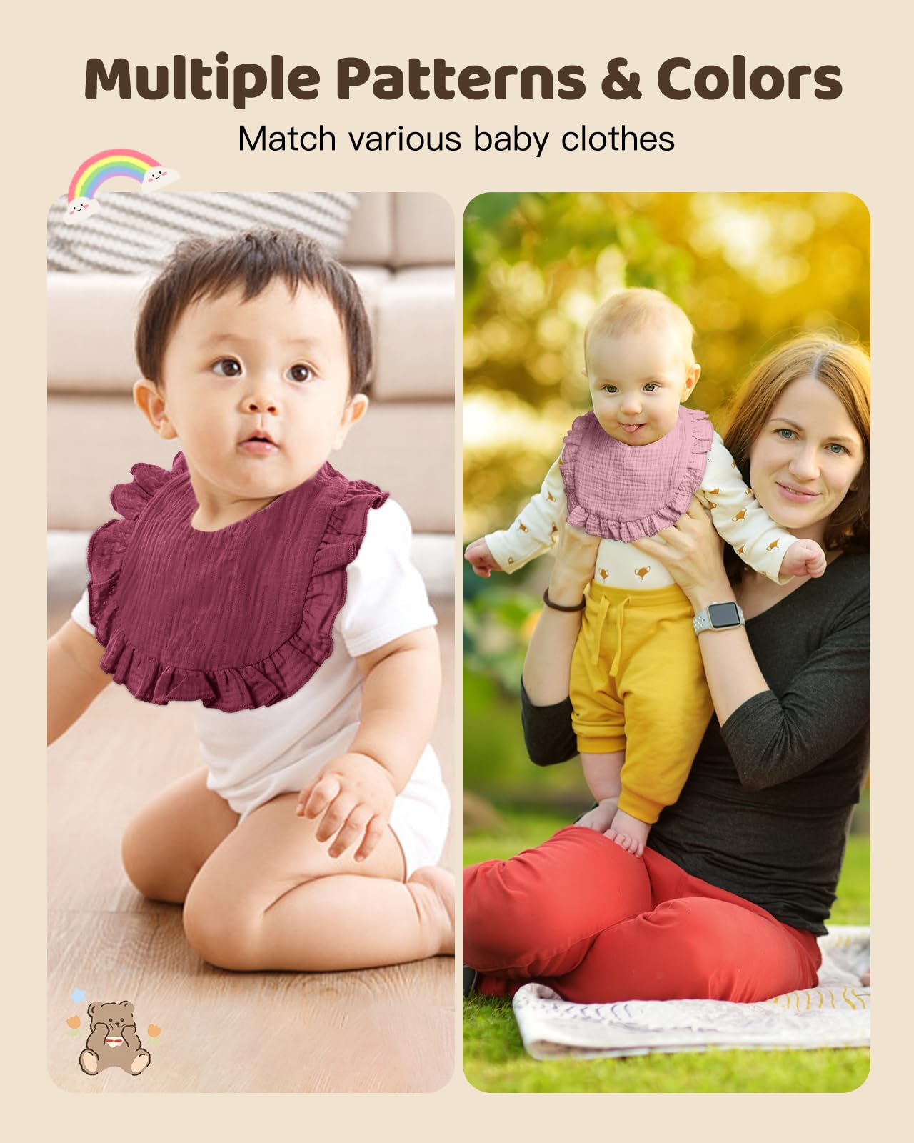 Lictin Muslin Bibs multiuse burp cloth closeup demonstrates versatility.