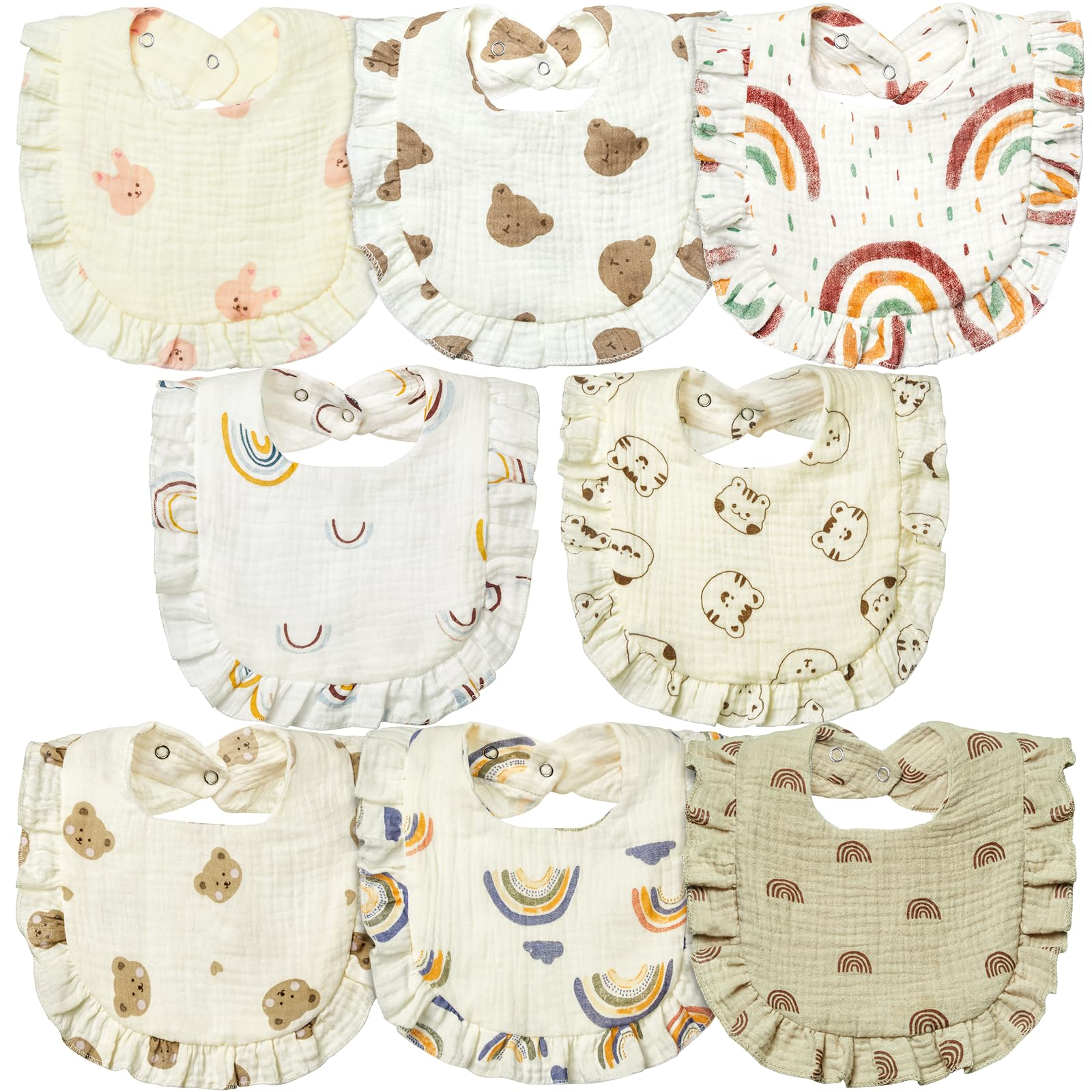 Lictin muslin bibs neutral 8-pack front view showing absorbent drool protection.