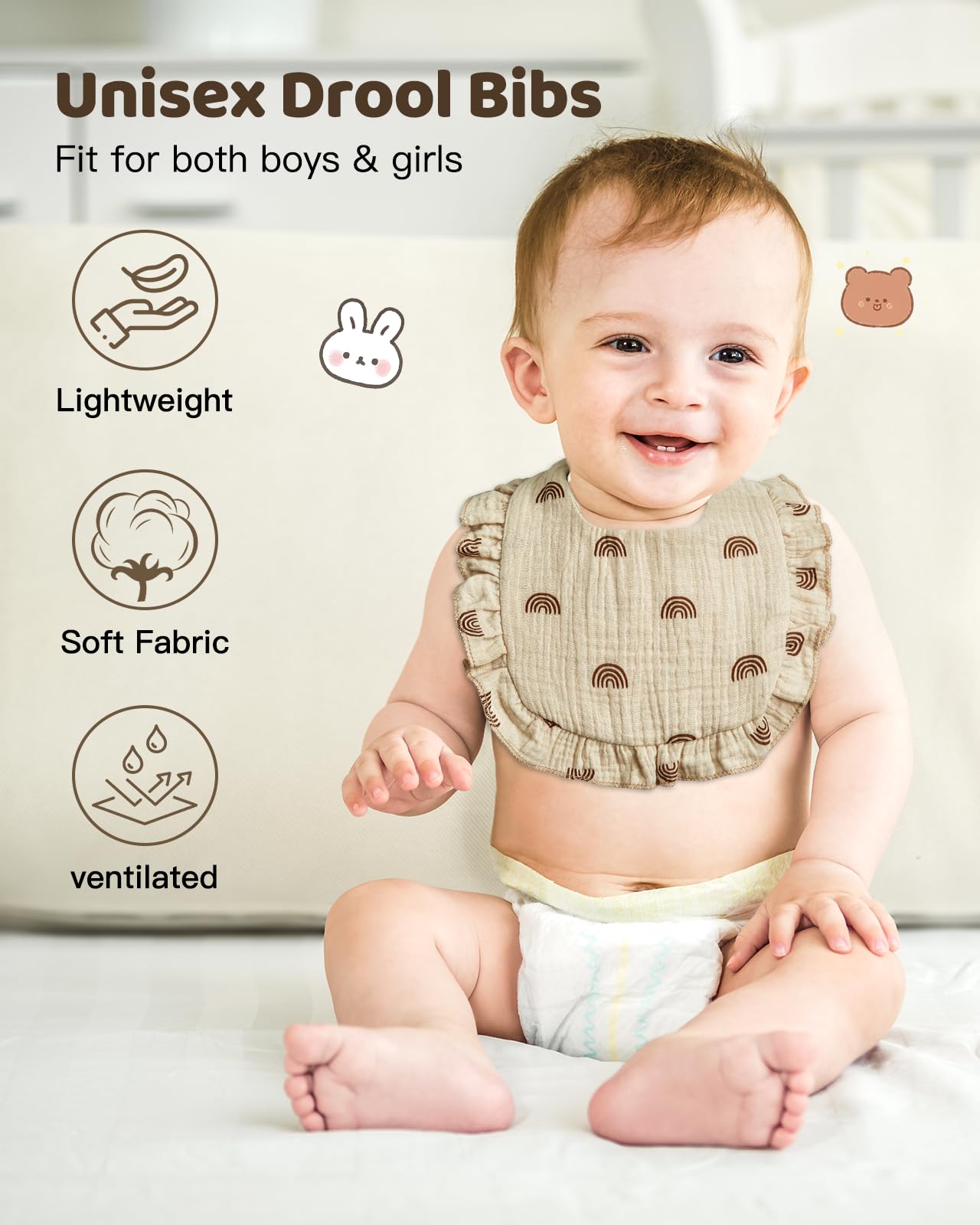 Lictin muslin bibs patterns flatlay emphasizes gender-neutral style.