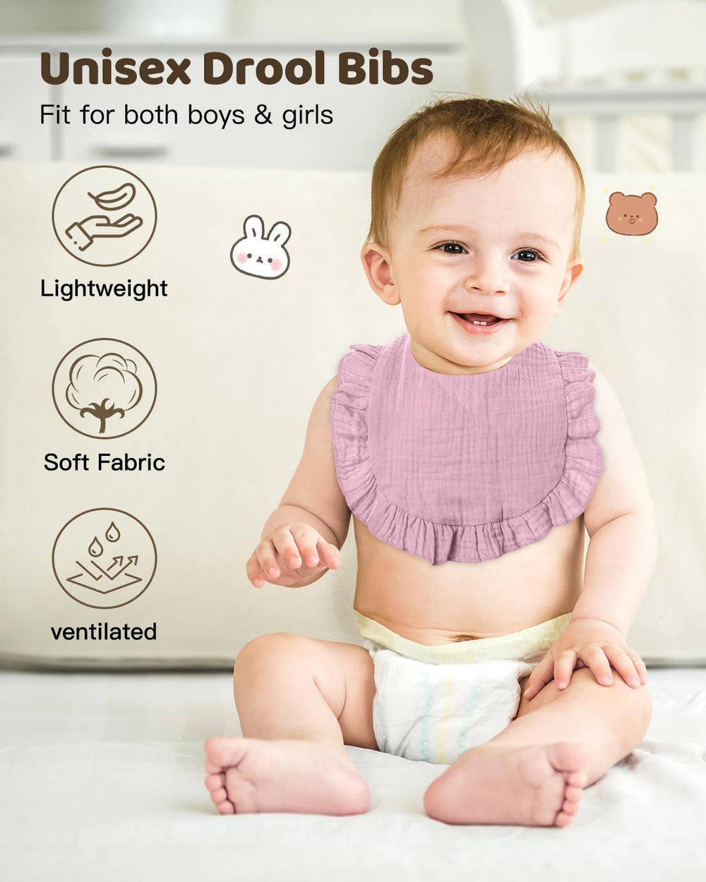 Lictin muslin bibs unisex color range complements any outfit.