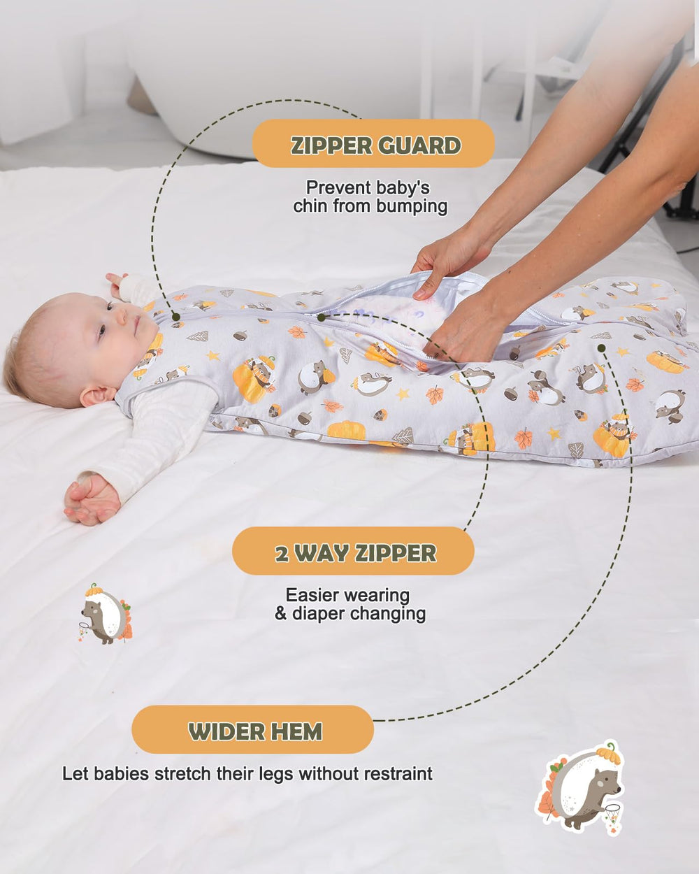 Lictin round-shaped sleep sack provides roomy space for kicks and movement.