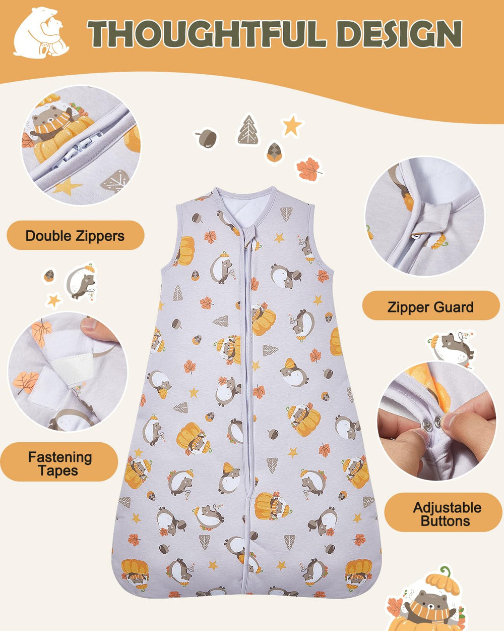 Lictin wearable blanket with adjustable length grows with your child.