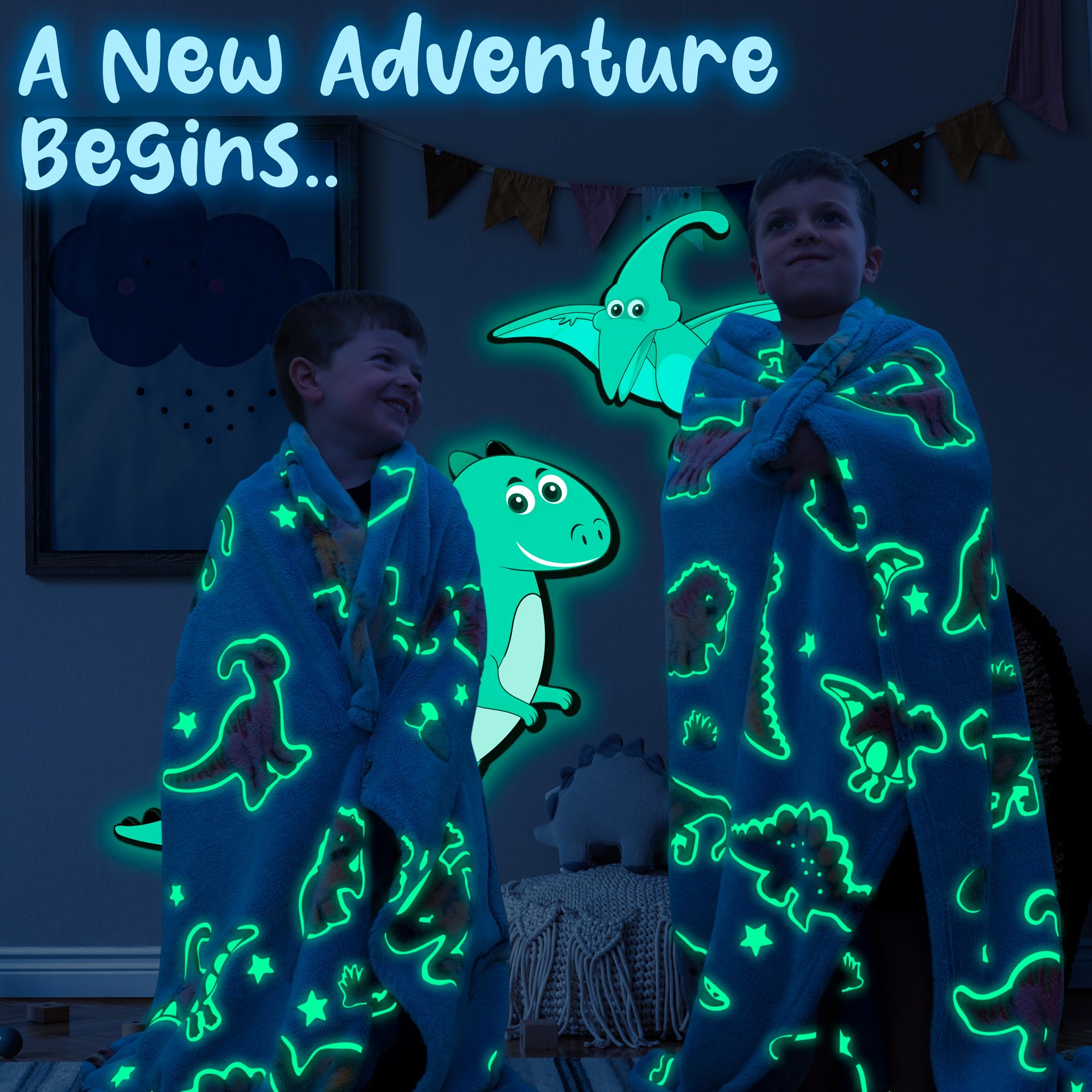 Liderstar dinosaur blanket night-time guardian wraps child in security.