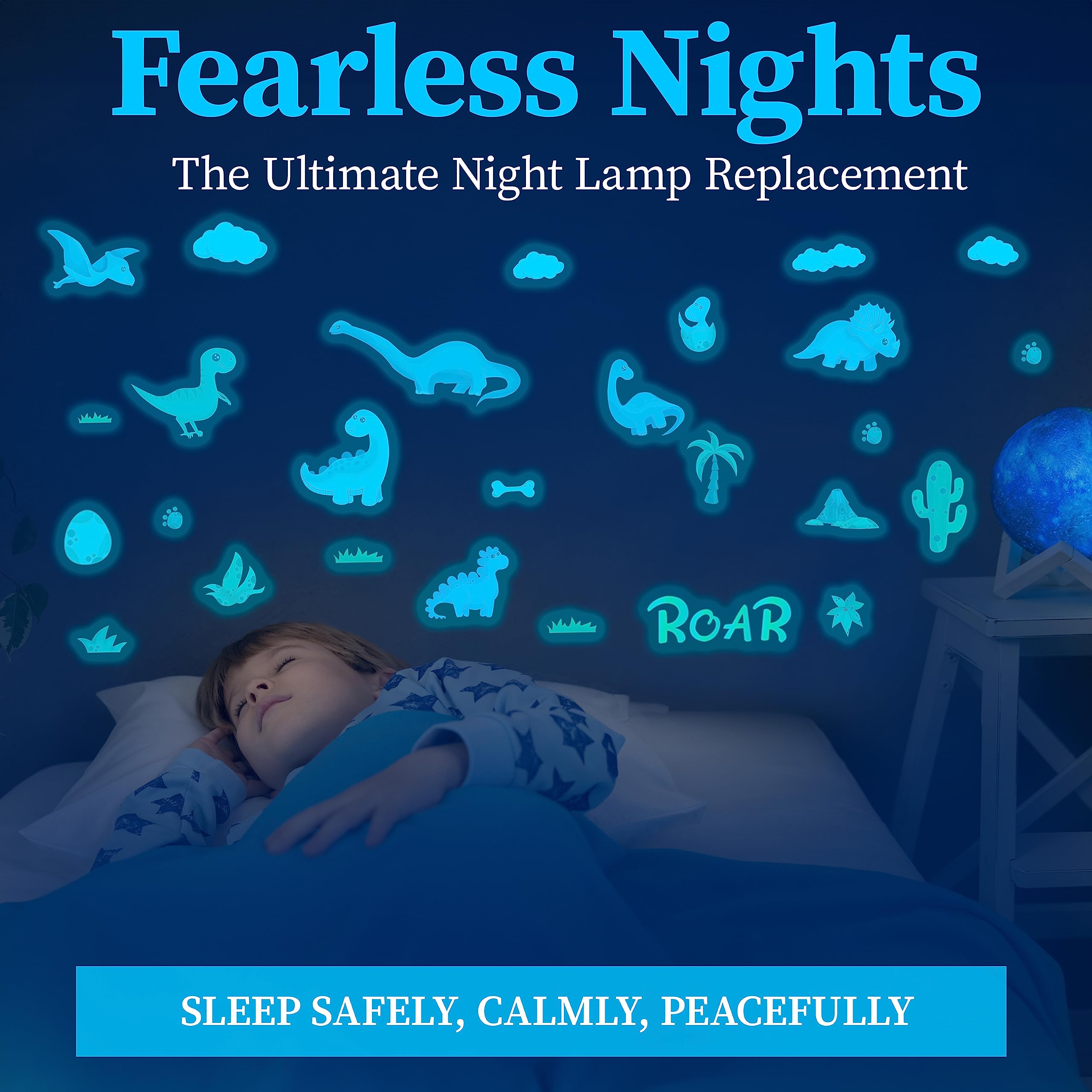 Liderstar dinosaur wall decals soothing-bedtime-scene helps create a calm sleep area.