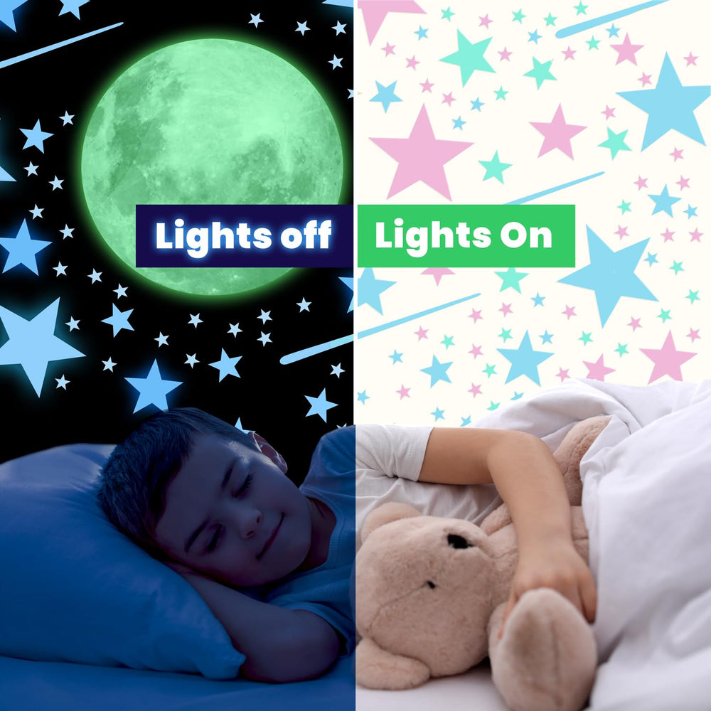 Liderstar glow-stick-stars-easy-application sticks securely to walls or ceilings for quick setup