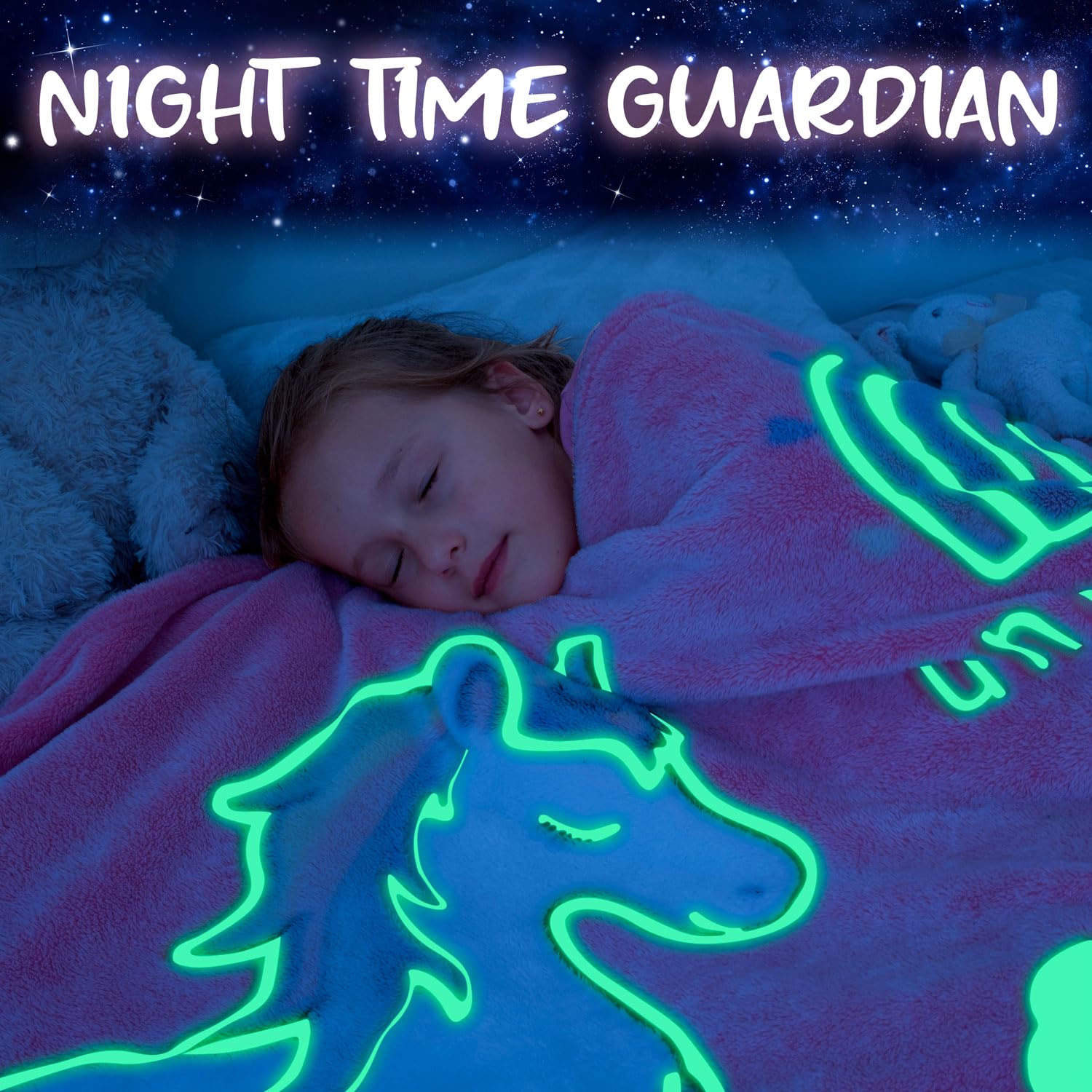 Liderstar kids bedroom unicorn blanket draped on bed for cute decor.