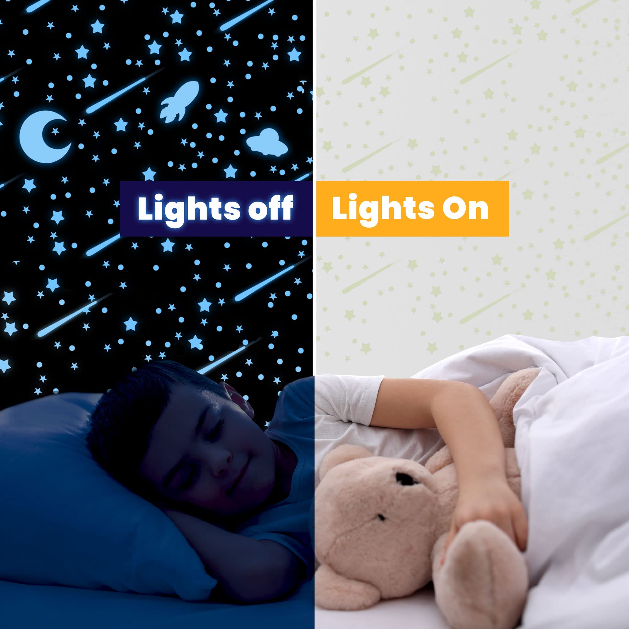 Liderstar outer-space blue wall stickers create galaxy ambience.
