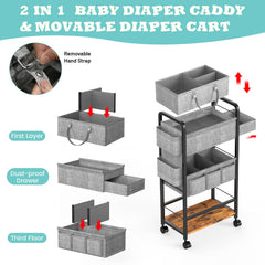 LIDTOP 2In1 diaper cart with 360° wheels for smooth nursery movement