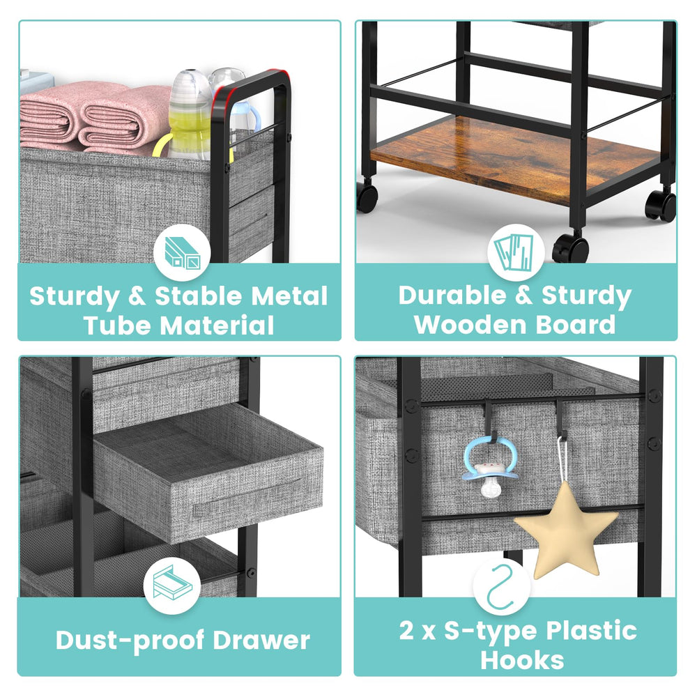 LIDTOP 2In1 diaper cart four-tier layout designed for diapers, wipes, and toys
