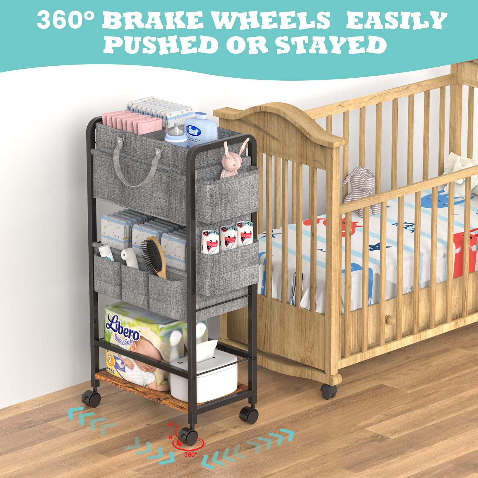 LIDTOP 2In1 diaper cart versatile storage for toiletries and snacks
