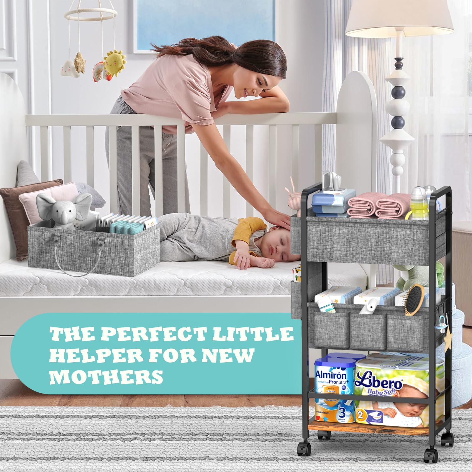 LIDTOP 2In1 diaper cart top basket with detachable handles for portability