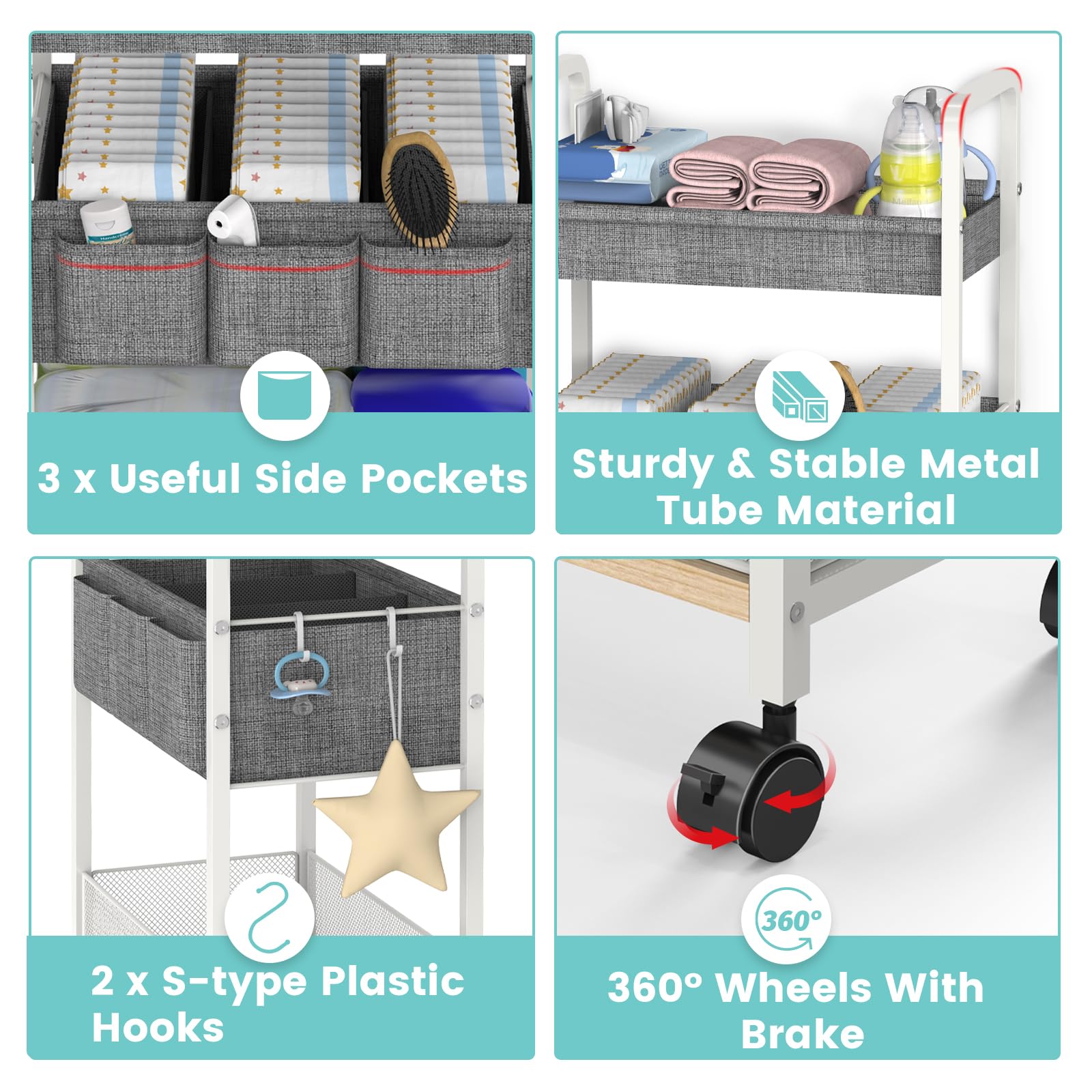 LIDTOP large-capacity cart suitable for nursery essentials and beyond