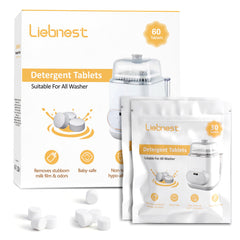 Liebnest 60pcs bottle-washer-tablets box showing travel-friendly packaging for quick cleaning